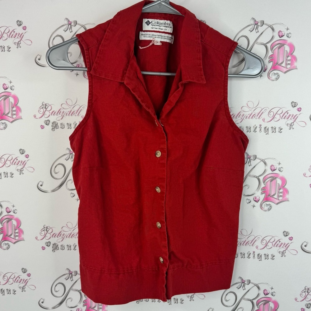 Columbia tank top vintage vest tie up back detail Women's Button Down Red Top